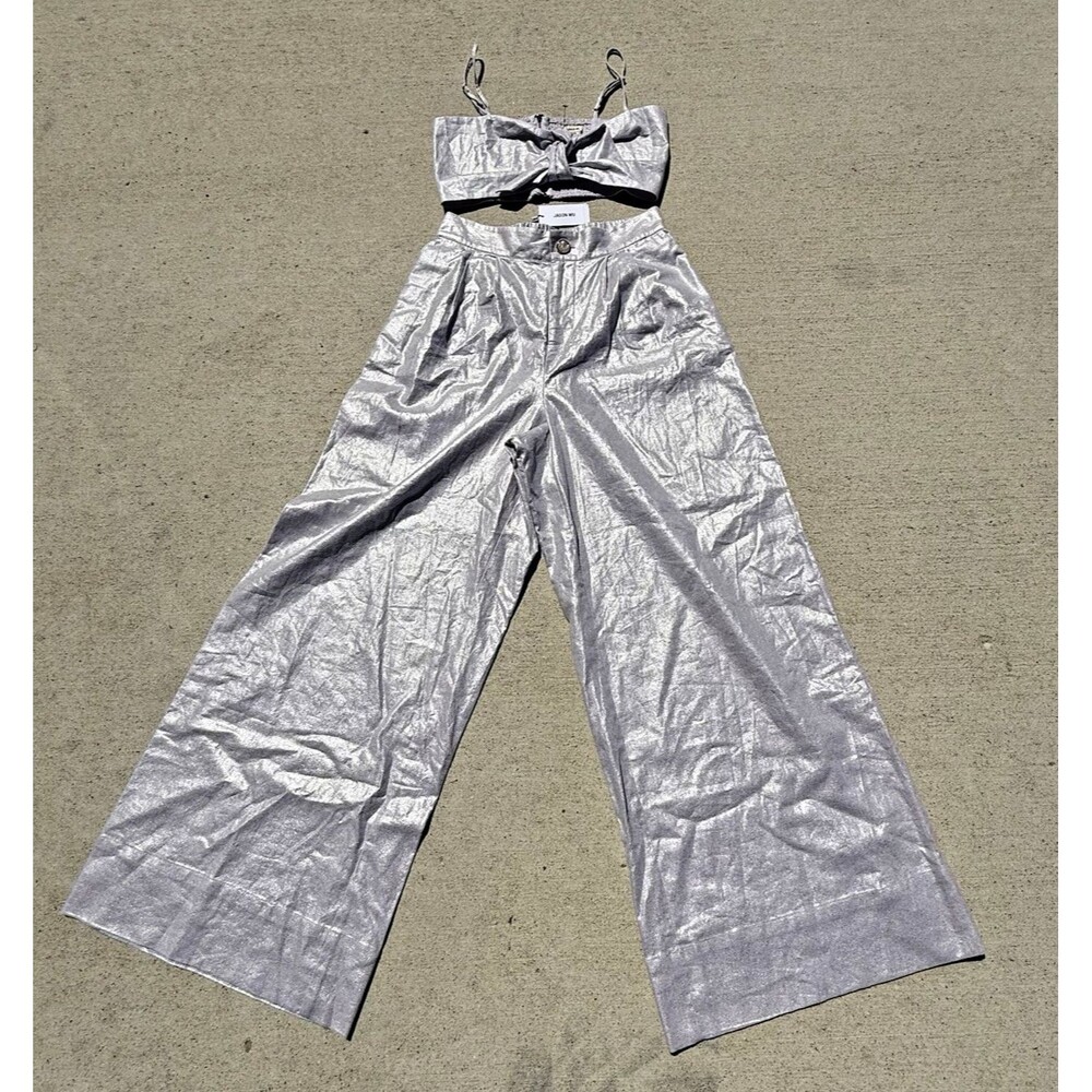 Jason Wu Lavender 2 Piece Wide Leg Pleated Pant Bow Crop Top NWT‎ $425 Medium - Picture 2 of 14